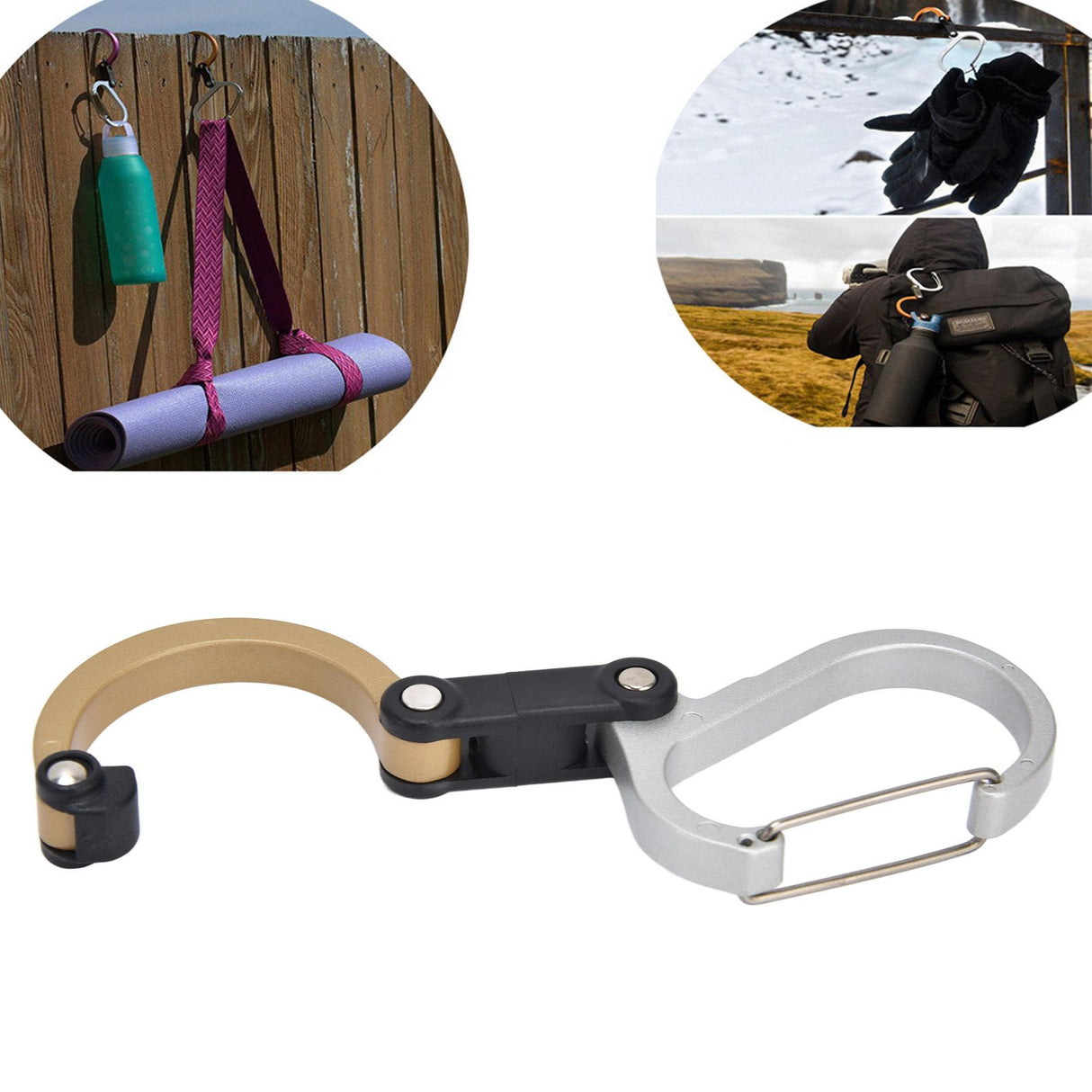 D Type Carabiner Multifunctional Aluminum Alloy Portable Stroller Carabiner for Traveling Camping HikingGold