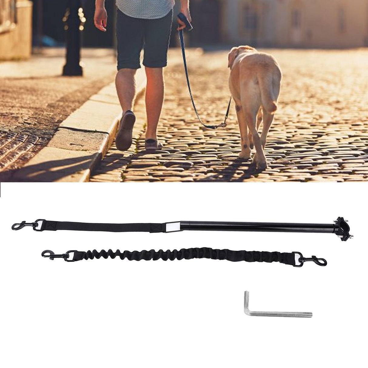 Hands Free Dog Leash Black Thicken Dog Bike Attachment Traction Belt with Hex Wrench for Dog Training Running Exercising