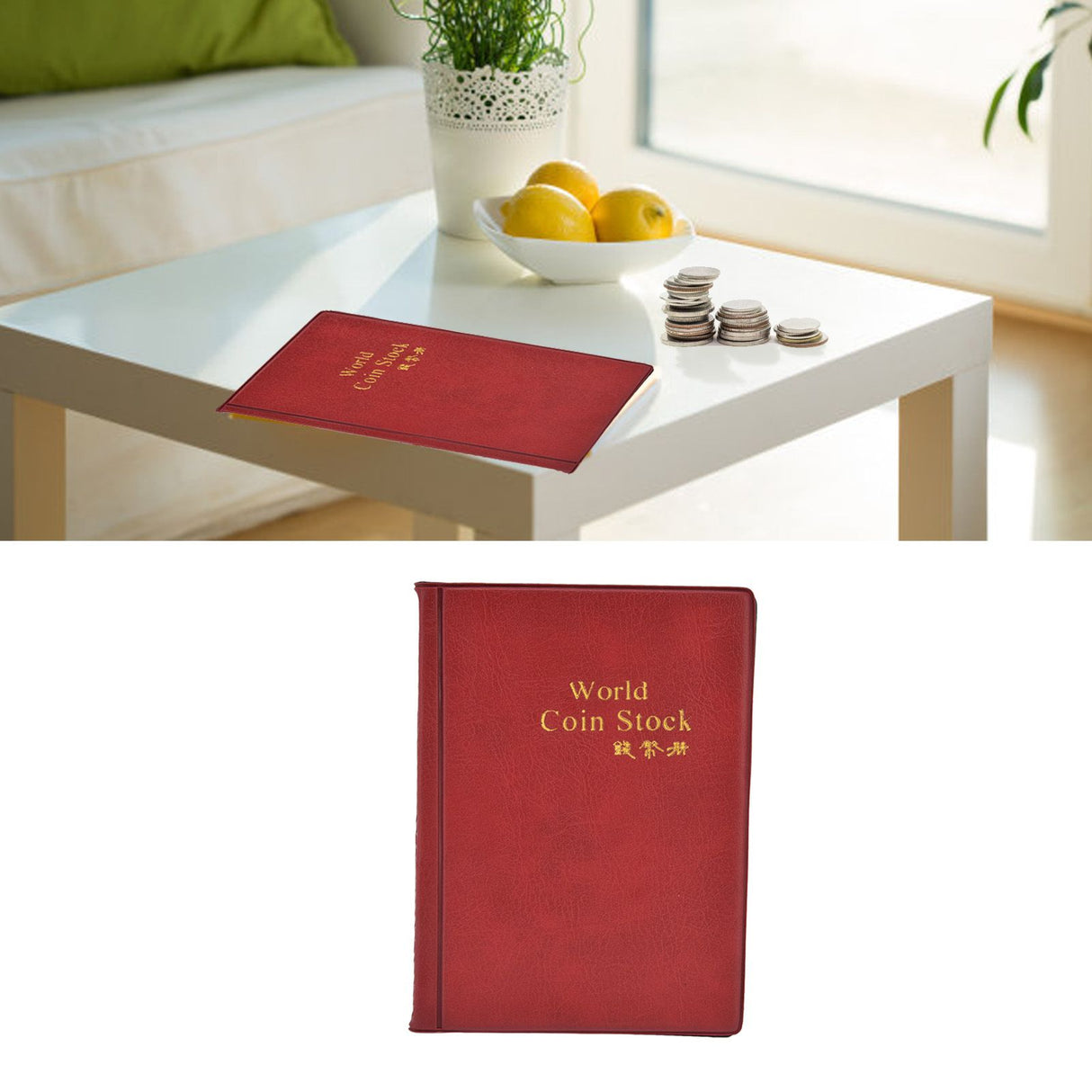 Coin Collection Book 120 PVC Pockets PU Cover Transparent Design Soft Highly Durable Clear Texture Coin AlbumRed