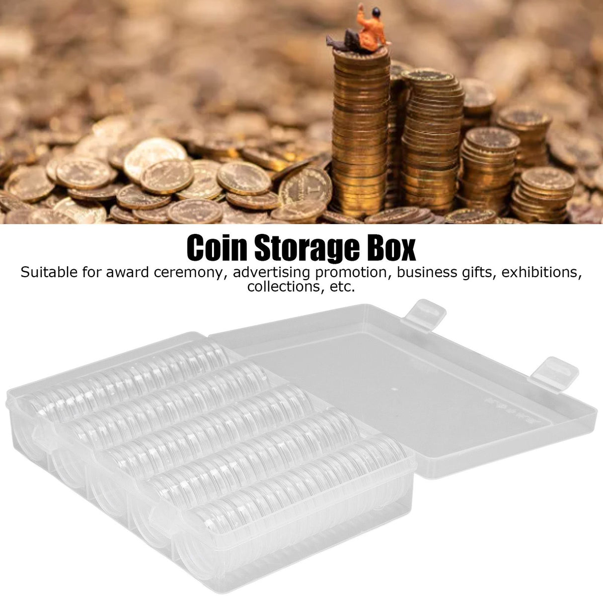 Coin Holder 100 Pieces Storage Plastic Transparent Coin Storage Box with Coin Capsules for Coin Collection Exhibition