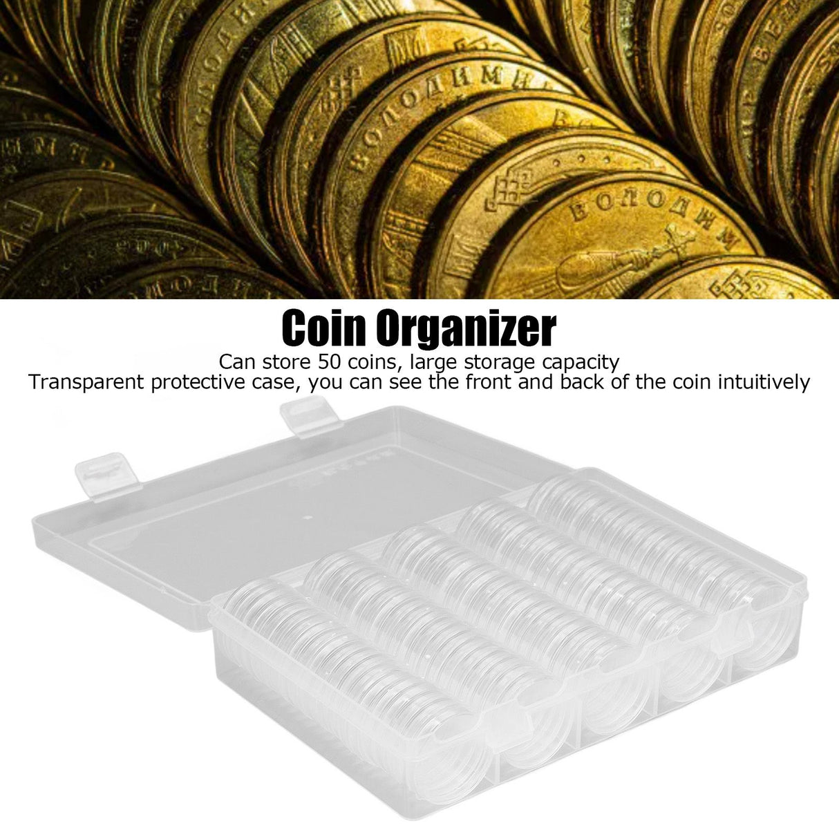 Coin Holder 100 Pieces Storage Plastic Transparent Coin Storage Box with Coin Capsules for Coin Collection Exhibition