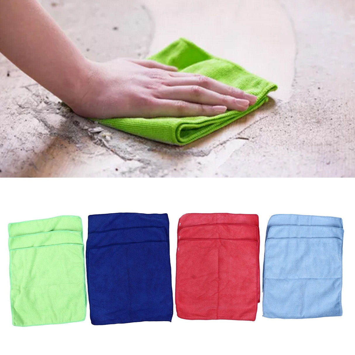 12pcs Cleaning Cloth 4 Different Colors Strong Water Absorption Reusable Microfiber Towels for Kitchen Car Furniture