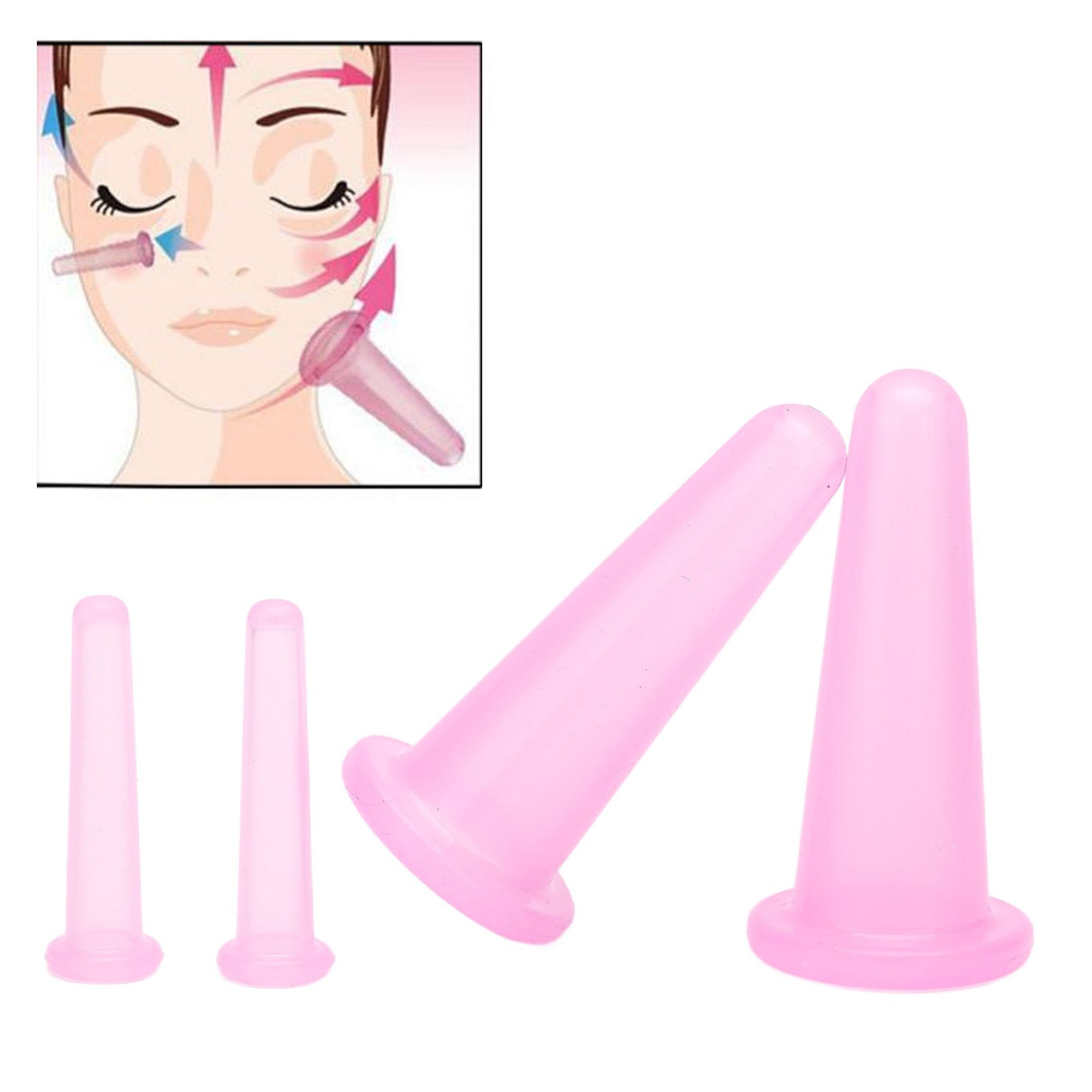4pcs Cupping Set Massage Therapy Cups Convenient Practical Compact Lightweight Soft Flexible Cleanable Face MassagerPink