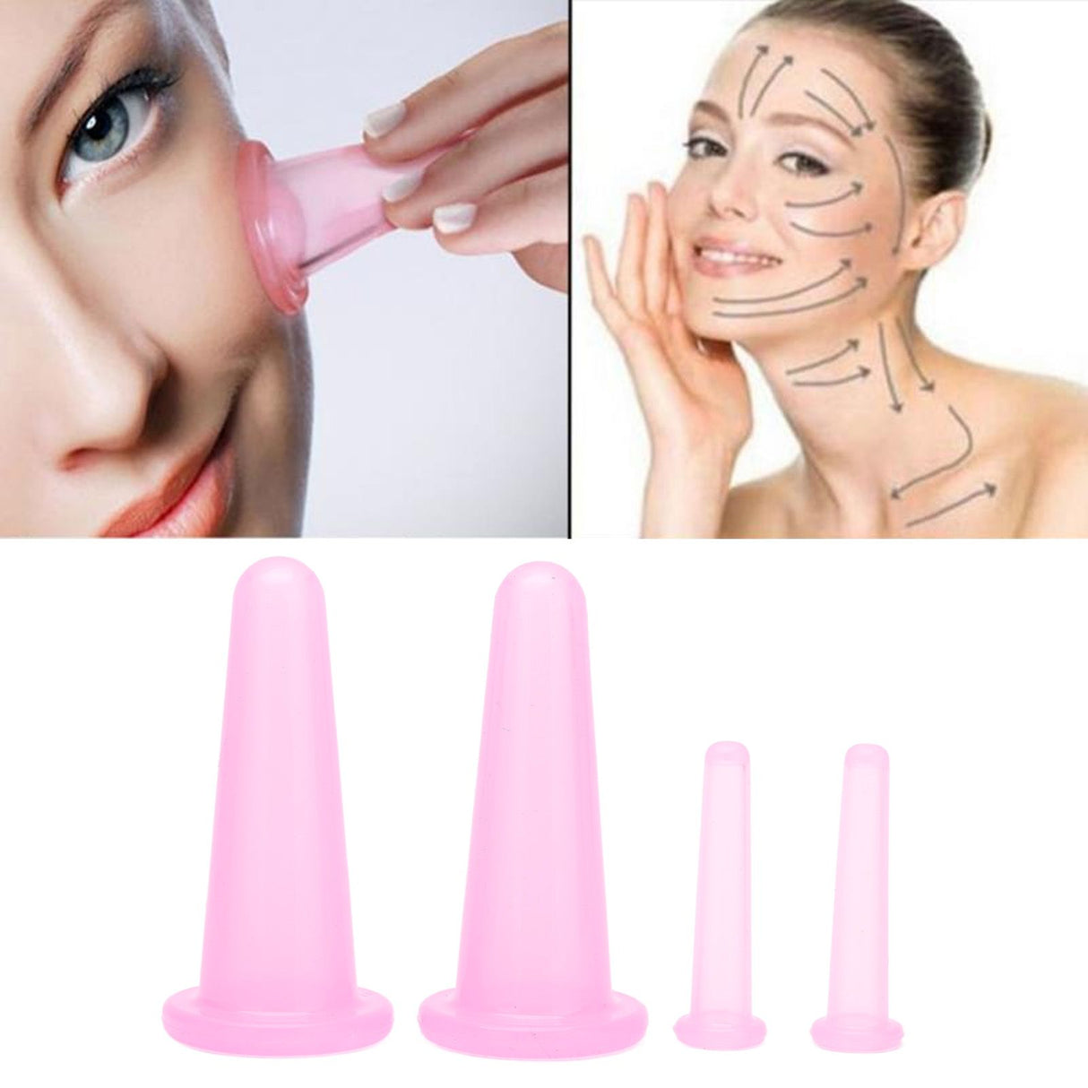 4pcs Cupping Set Massage Therapy Cups Convenient Practical Compact Lightweight Soft Flexible Cleanable Face MassagerPink