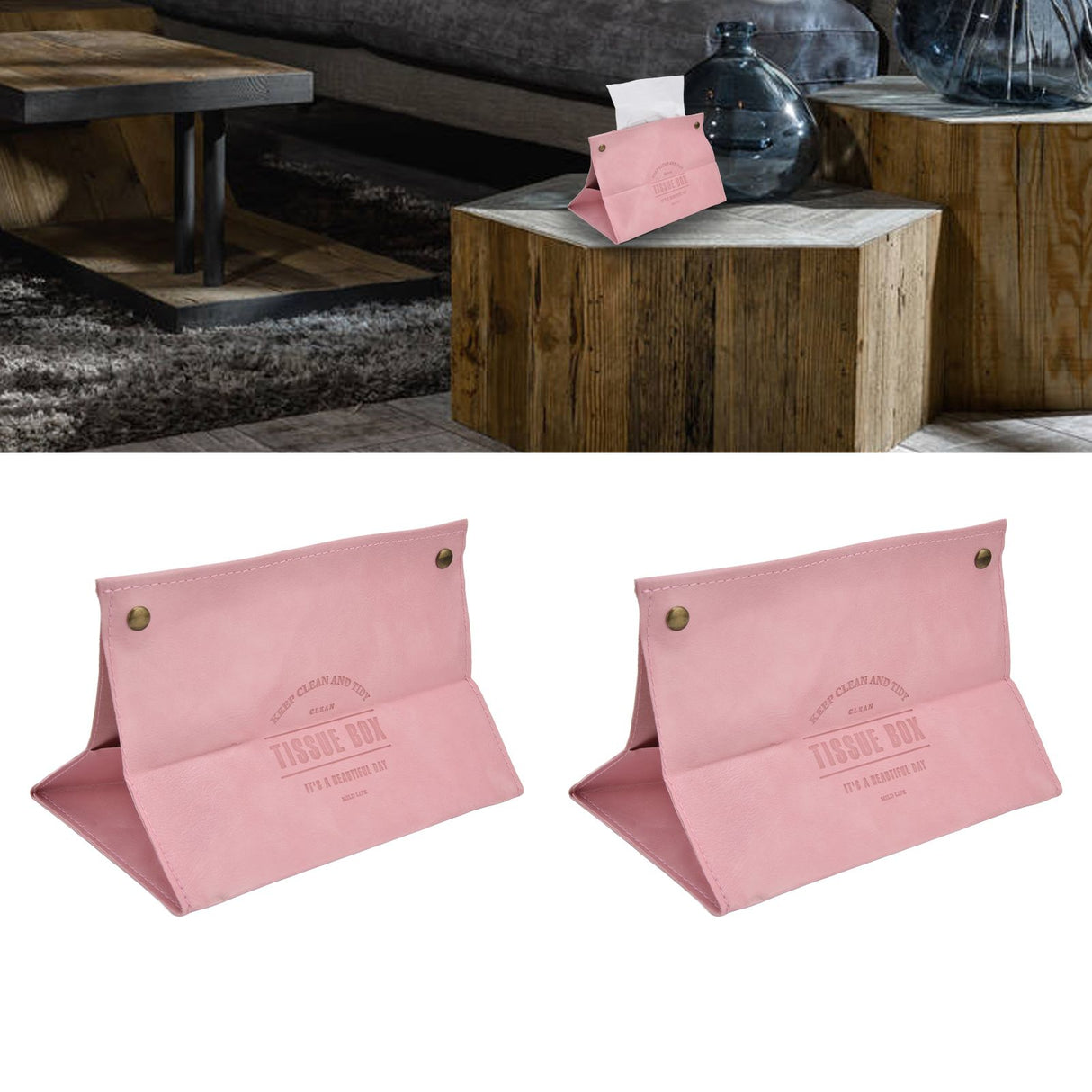 2 Packs Tissue Box Cover Nordic Handbag Styling Medroom Artificial Leather Tissue Box Cover Holder for Living RoomPink