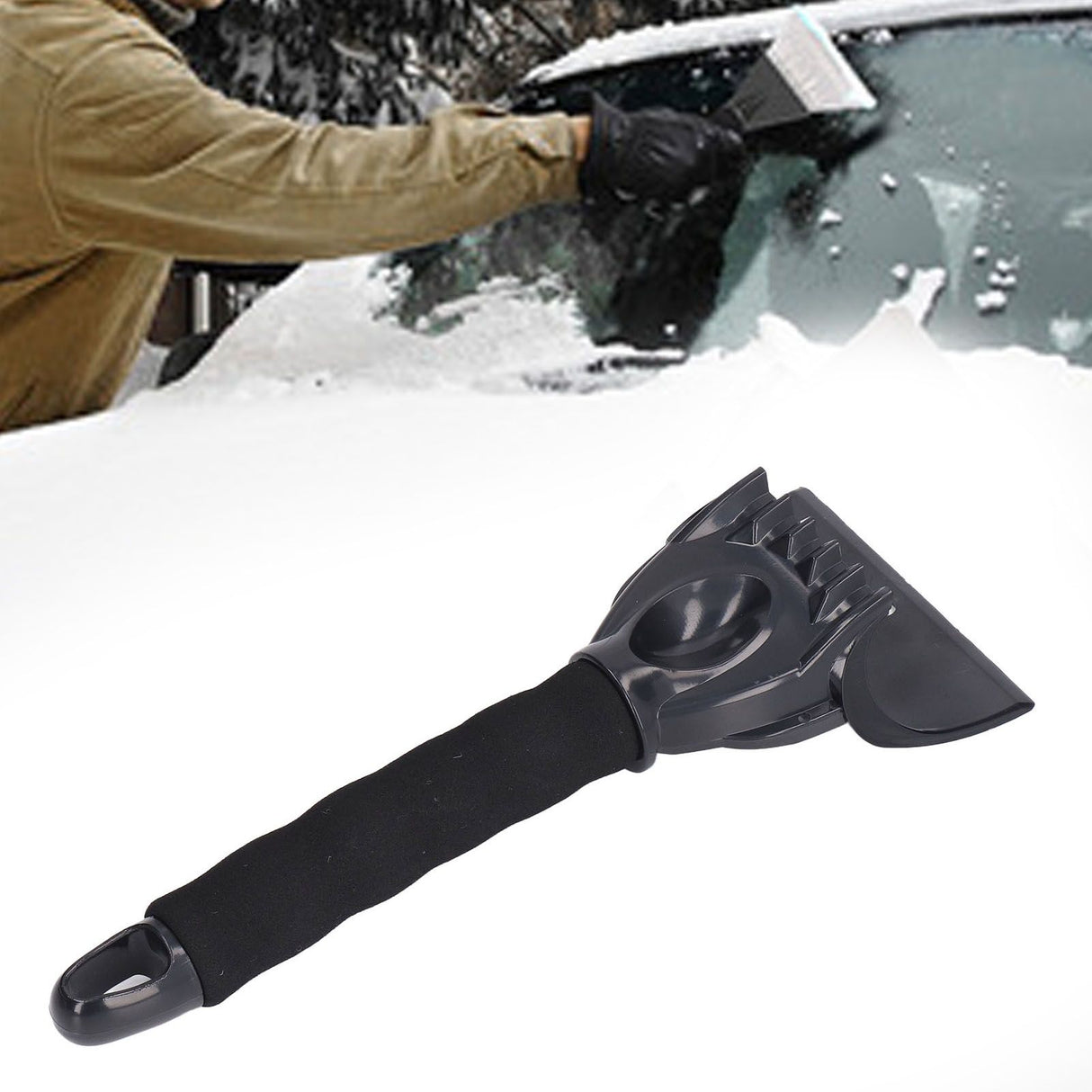 Waterproof Ice Scraper Mitt 2 in 1 Design Elastic Band Design Easy to Hold Convenient Cold Proof Car Snow Scraper GloveBlack