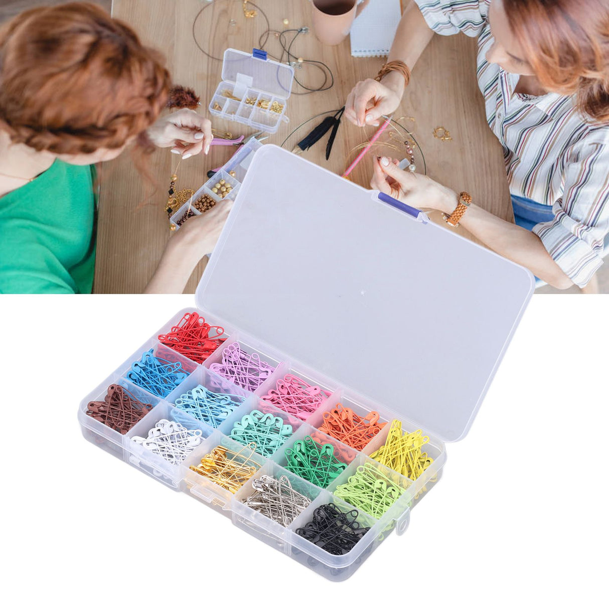 Safety Pins DIY Making Reliable Locking Design Glossy Bright Small Compact Sewing Accessories for Art Project15 Colors 300 Pcs/Box