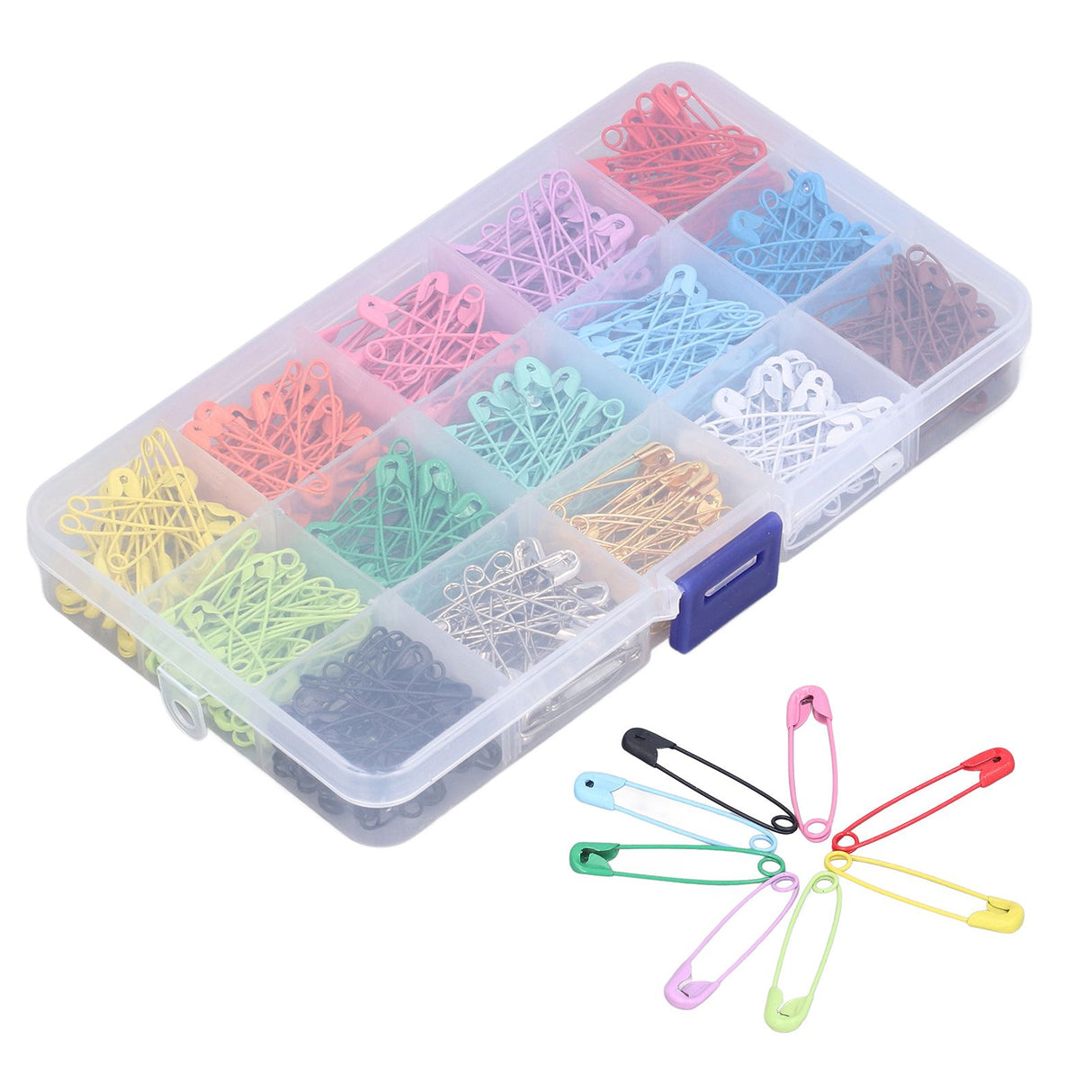 Safety Pins DIY Making Reliable Locking Design Glossy Bright Small Compact Sewing Accessories for Art Project15 Colors 450 Pcs/Box