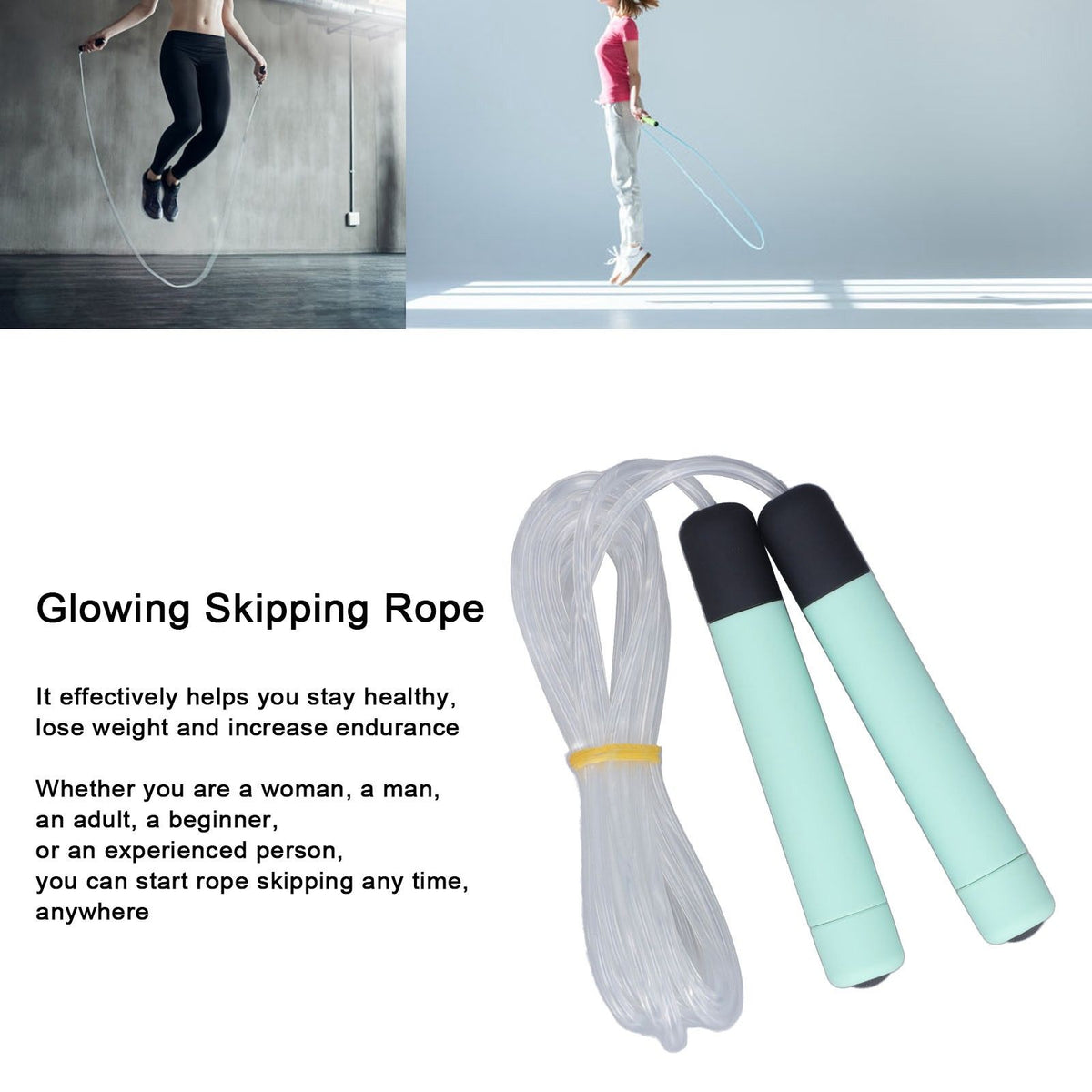 Glowing Skipping Rope LED Light Up Jumping Rope for Exercise Training Weight Loss FitnessGreen