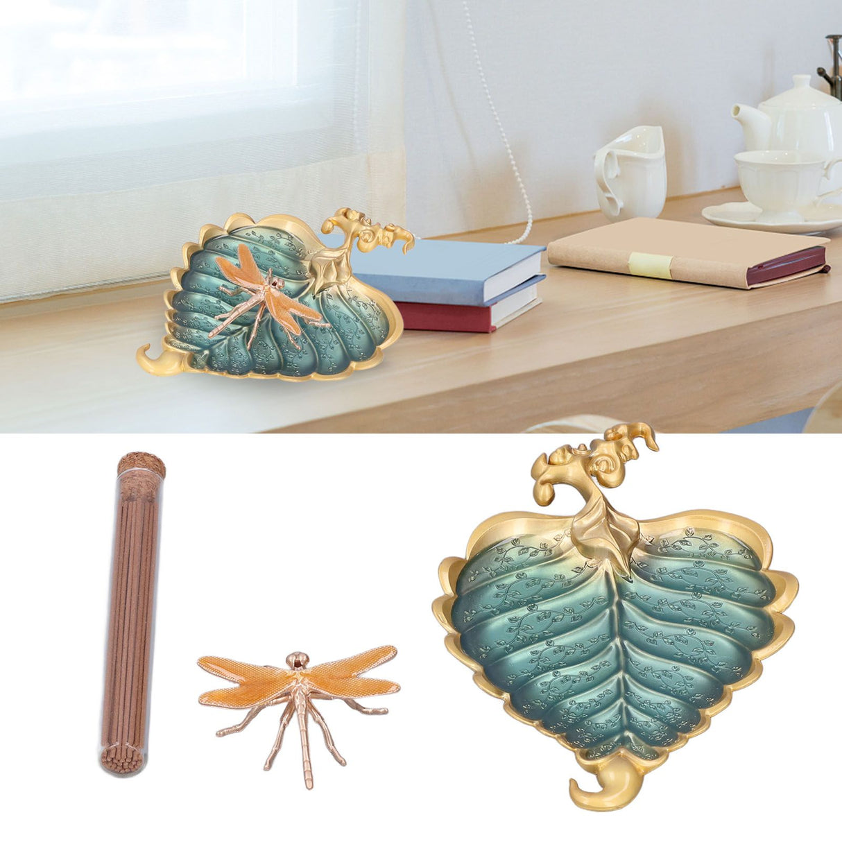 Incense Stick Holder Bodhi Leaf Incense Decorated Plate for Living Room Home Decoration GiftBodhi Leaf Gold 037