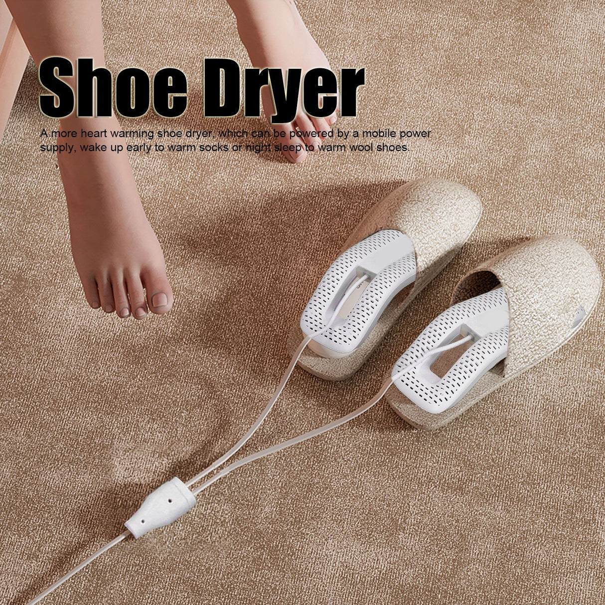 Shoe Deodorizer Dryer Portable USB Electric Shoes Dryer for Gloves Socks Jewelry Box White