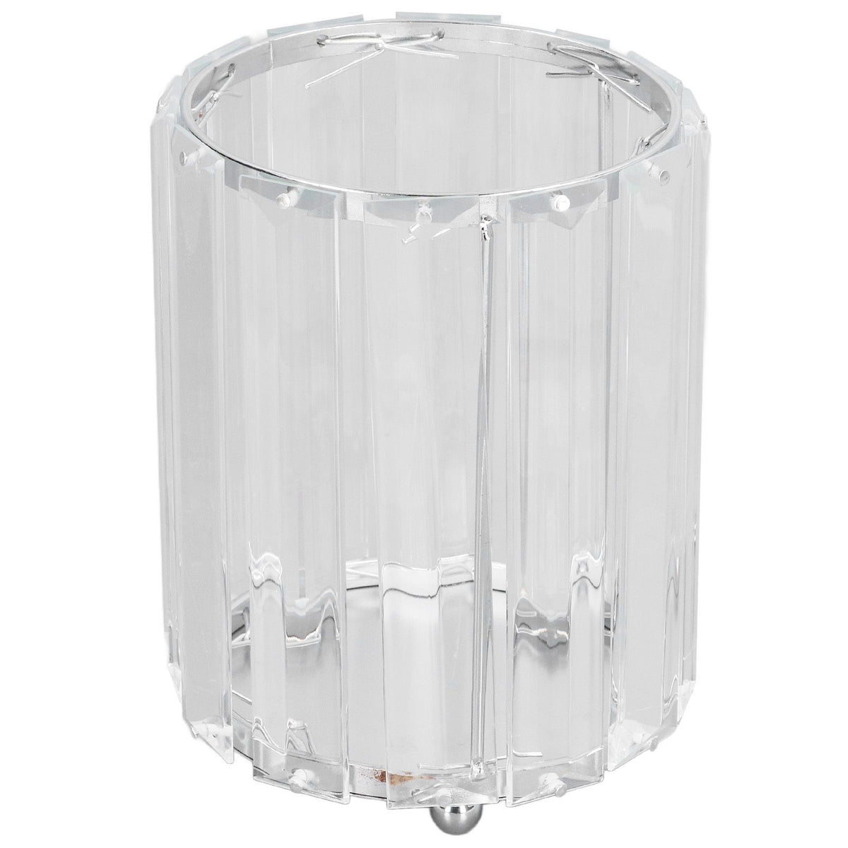 Cosmetic Brush Holder Transparent Glass Round Decorative Desktop Pen Storage Organizer BoxSilver