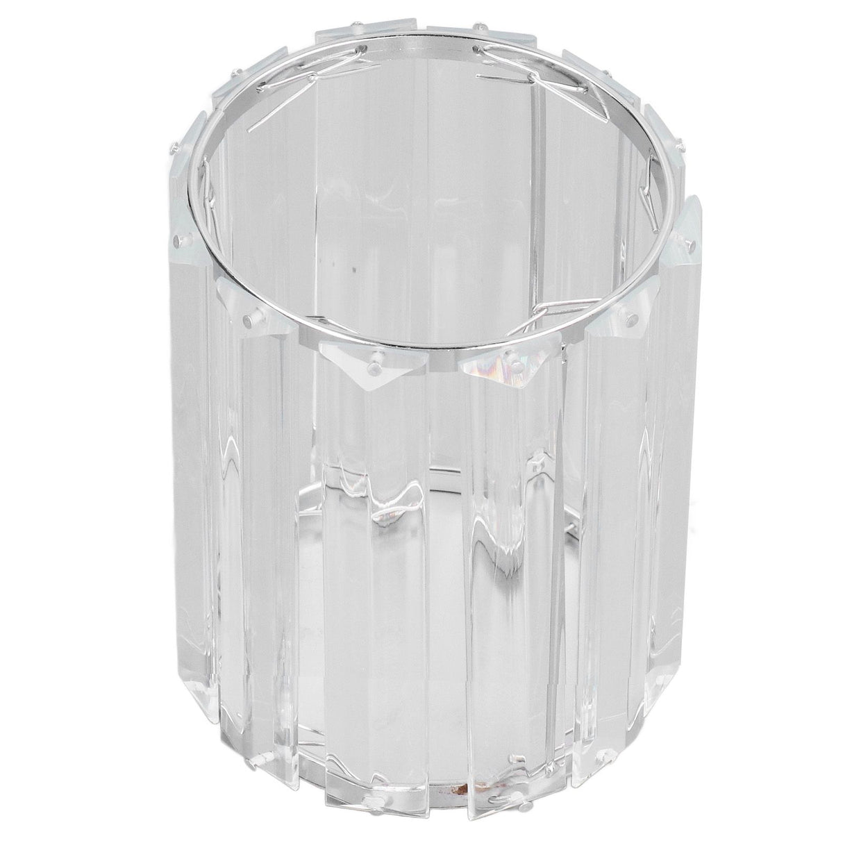 Cosmetic Brush Holder Transparent Glass Round Decorative Desktop Pen Storage Organizer BoxSilver