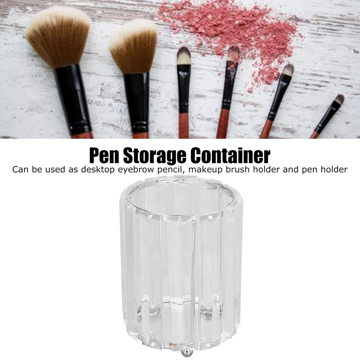 Cosmetic Brush Holder Transparent Glass Round Decorative Desktop Pen Storage Organizer BoxSilver