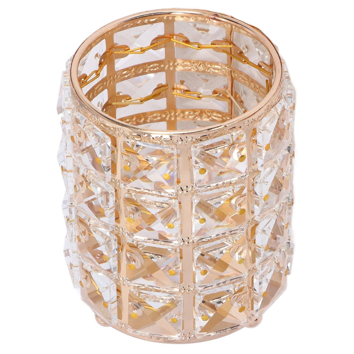 Crystal Makeup Brush Holder European Style Rounded Crystal Glass Cosmetic OrganizerGold