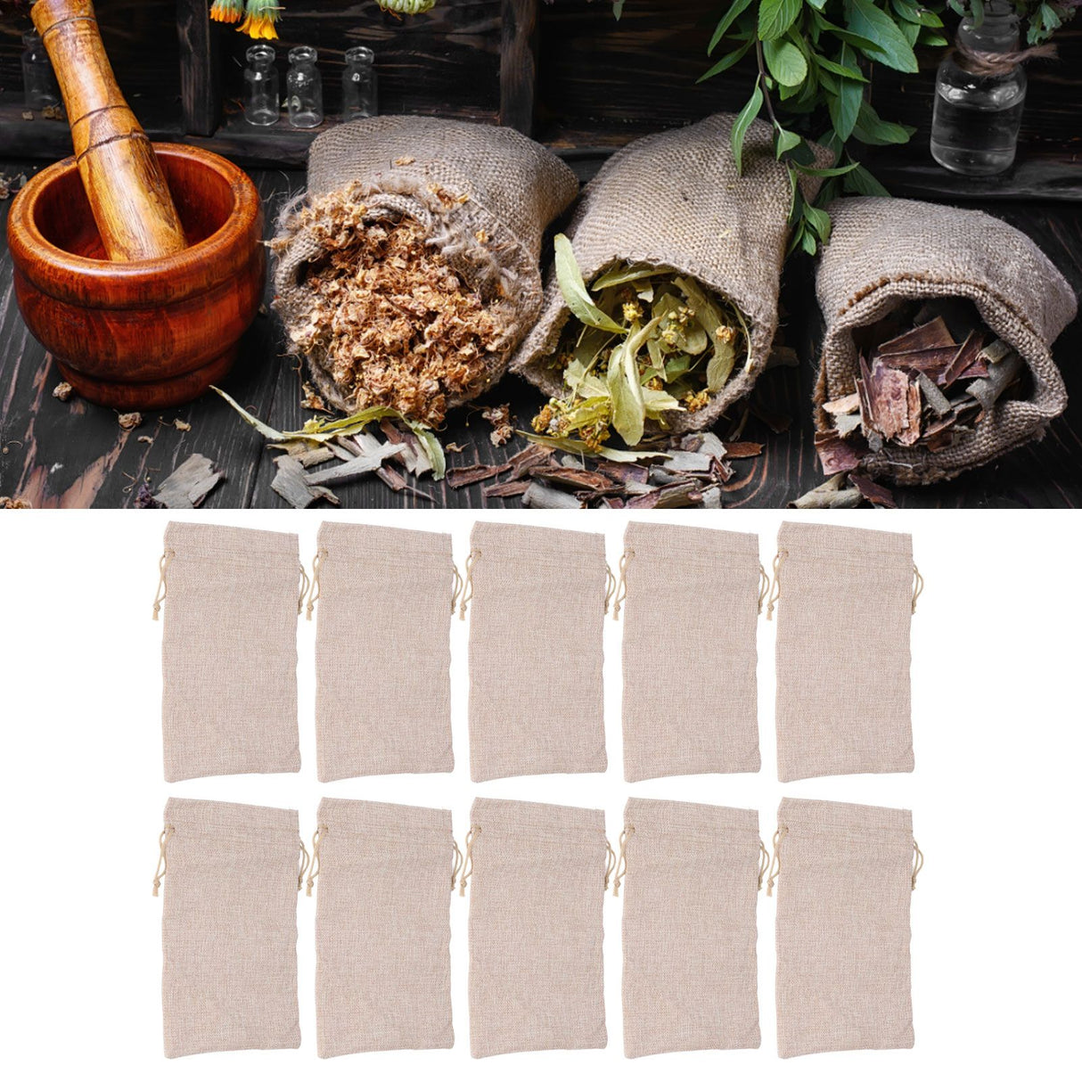 10Pcs Cotton Linen Bag Small Storage Drawstring Bag 9 X 6.7in Reusable Storage Bag for Bread Flowers