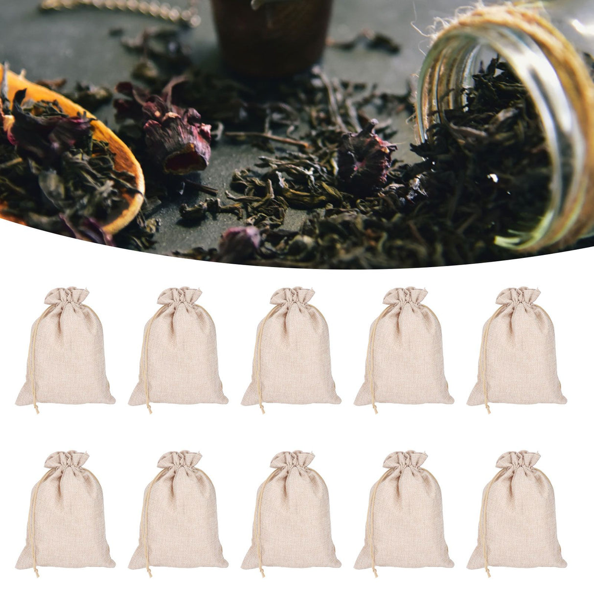 10Pcs Cotton Linen Bag Small Storage Drawstring Bag 9 X 6.7in Reusable Storage Bag for Bread Flowers
