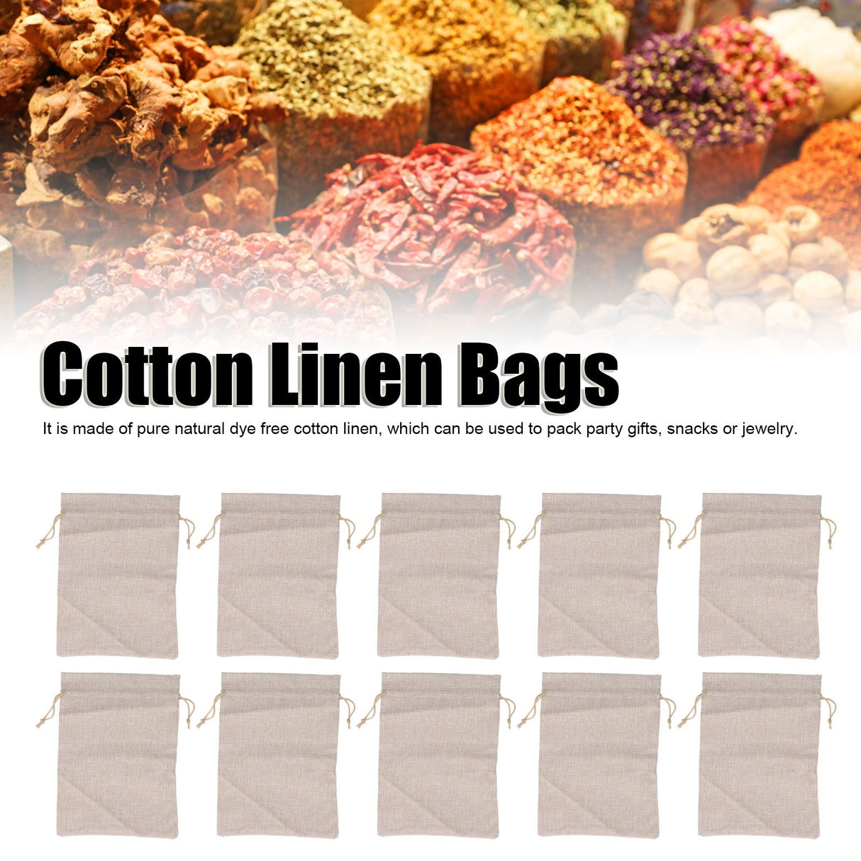10Pcs Cotton Linen Bag Small Storage Drawstring Bag 9 X 6.7in Reusable Storage Bag for Bread Flowers