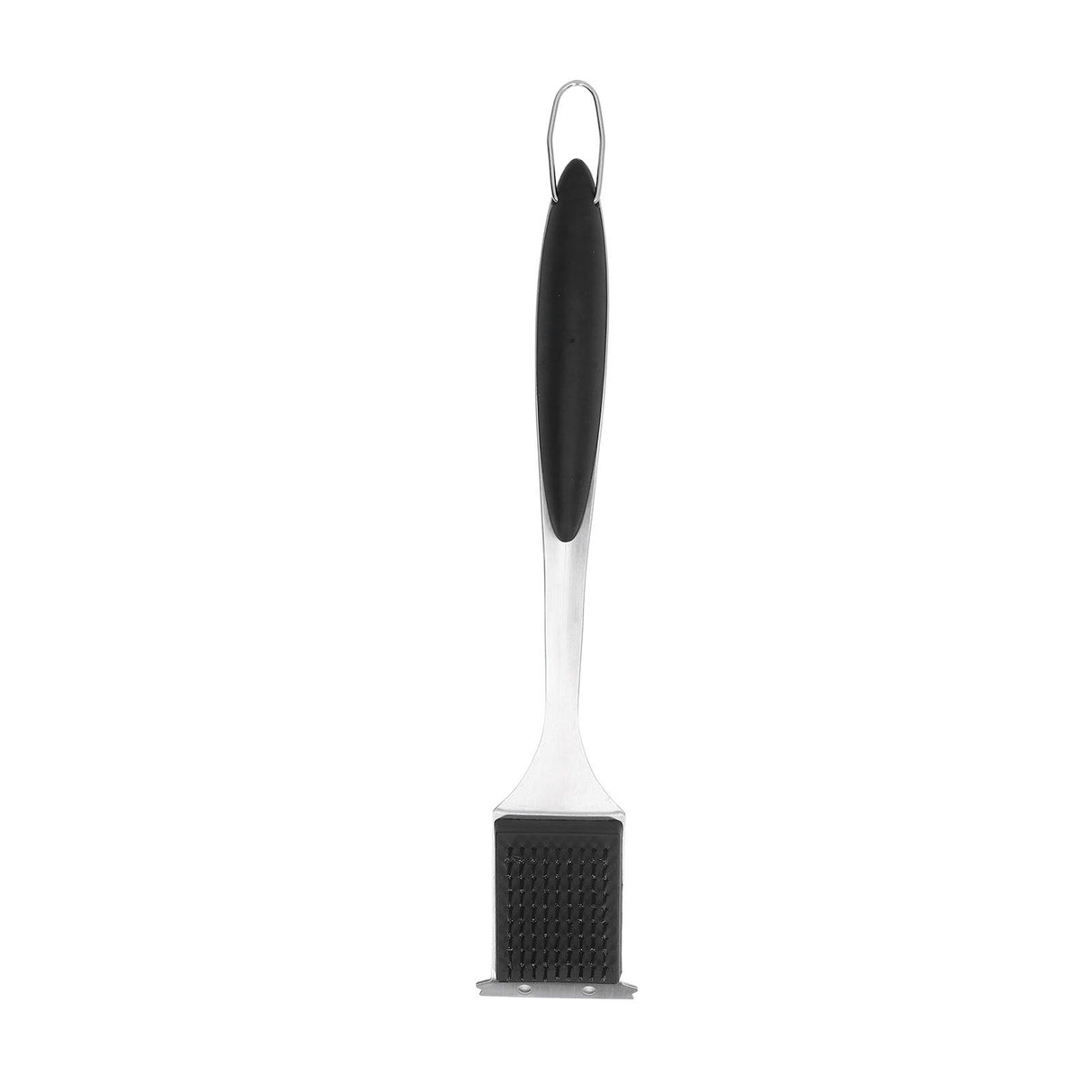 Barbecue Grill Brush Scraper Long Handle Stainless Steel Silver No Scratch Cleaning Portable for BBQ Grilling