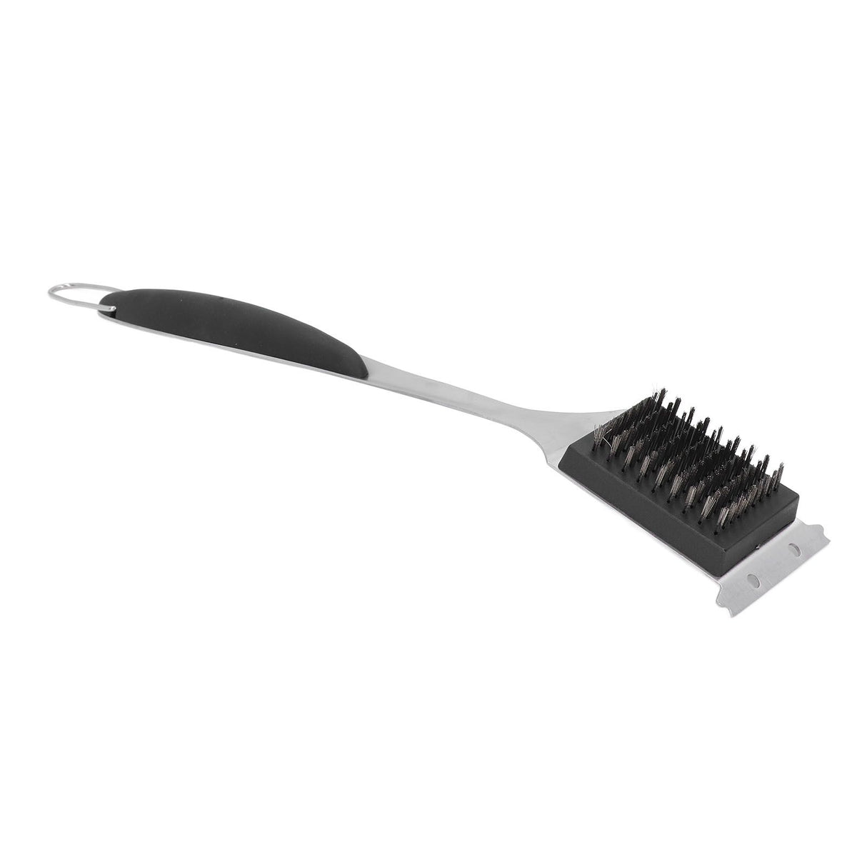 Barbecue Grill Brush Scraper Long Handle Stainless Steel Silver No Scratch Cleaning Portable for BBQ Grilling