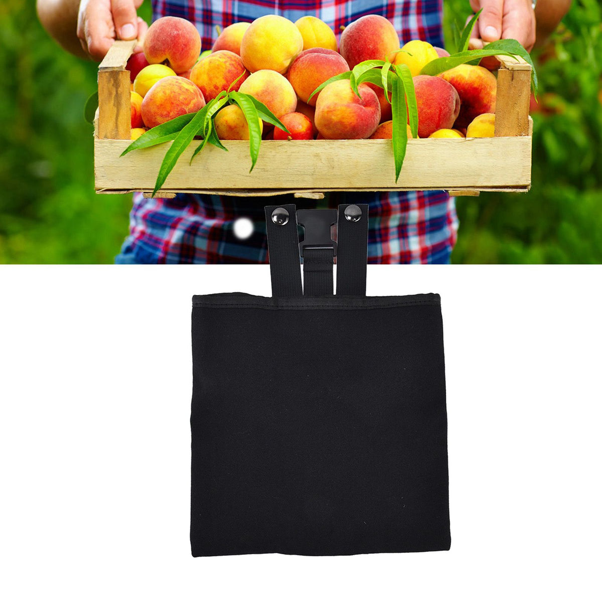 Foraging Bag Canvas Foldable Portable Thick Unique Simple Appearance Belt Fruit Picking Pouch for Outdoor CampingBlack