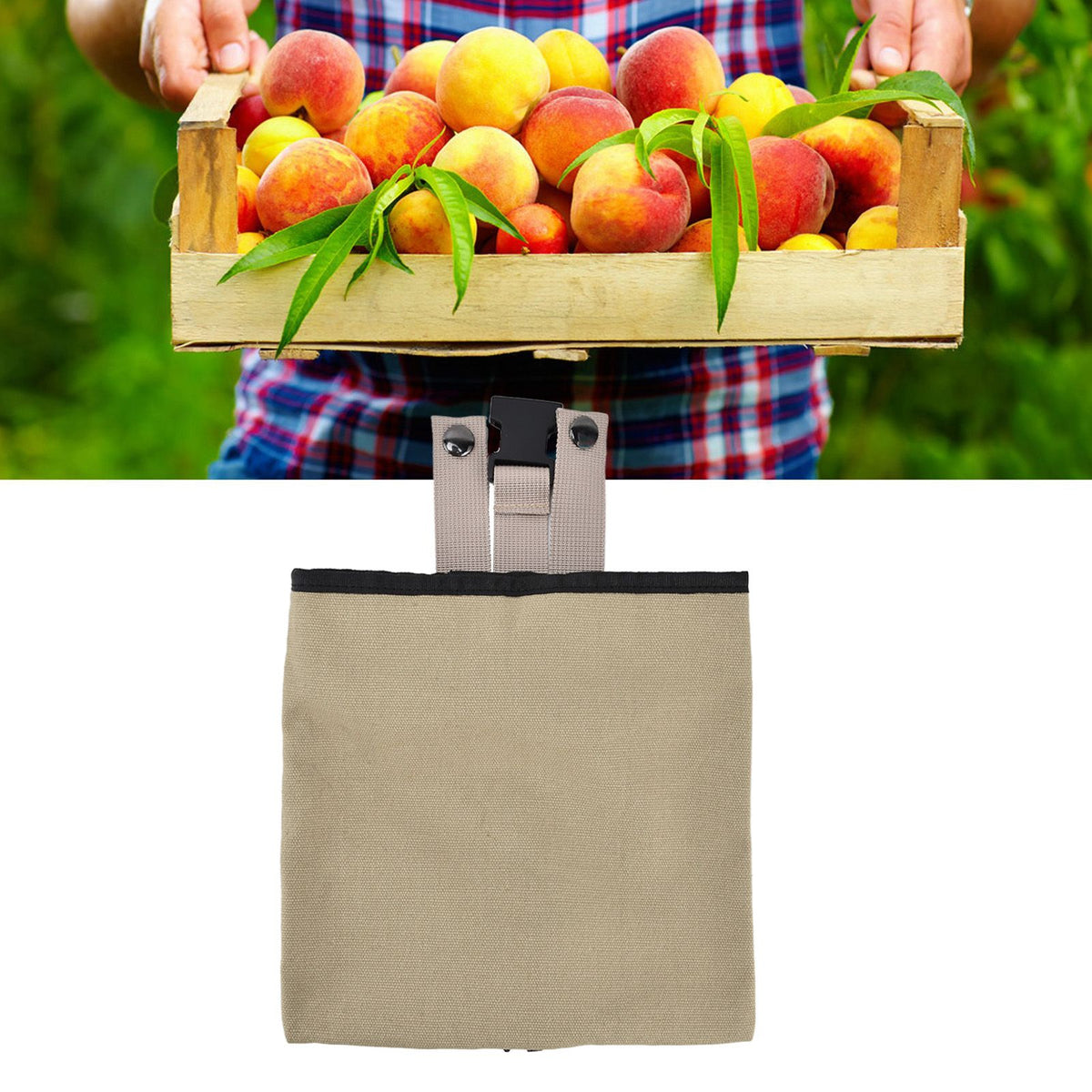Foraging Bag Canvas Foldable Portable Thick Unique Simple Appearance Belt Fruit Picking Pouch for Outdoor CampingKhaki