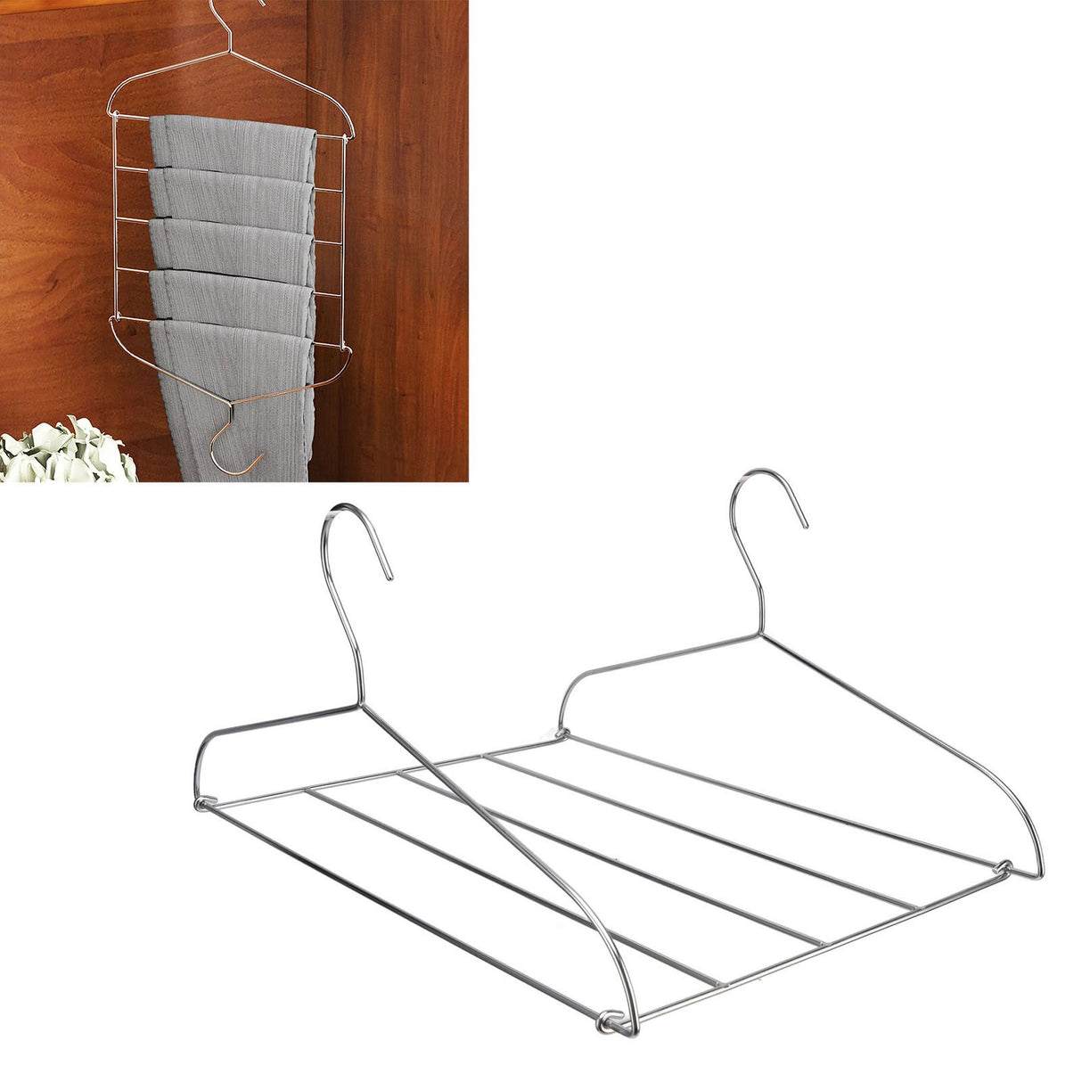 Stainless Steel Magic Pants Hangers Foldable Multifunctional Space Saving Slacks Hangers for Pants Clothes