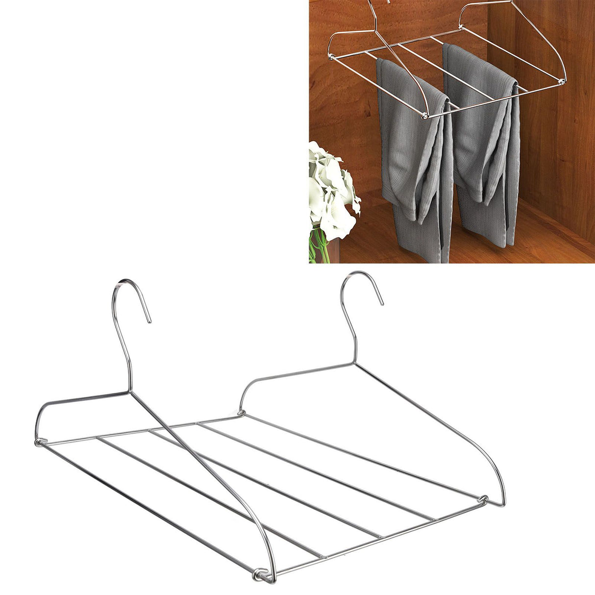 Stainless Steel Magic Pants Hangers Foldable Multifunctional Space Saving Slacks Hangers for Pants Clothes