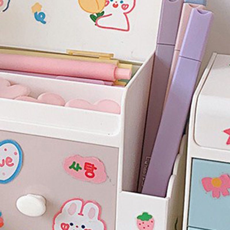 Desktop Storage Box Cute Plastic Drawer Desktop Storage Box Large Capacity Cosmetic Box for Office Home Light Pink