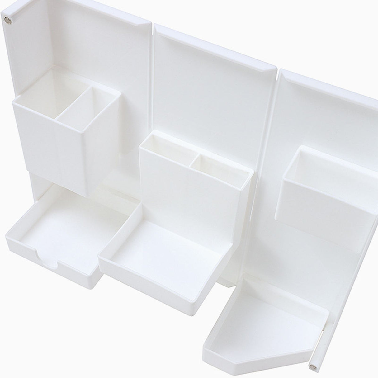 Folding Standable Stationery Box Office Pencil Holder Desktop Magnetic Plastic Makeup Case White
