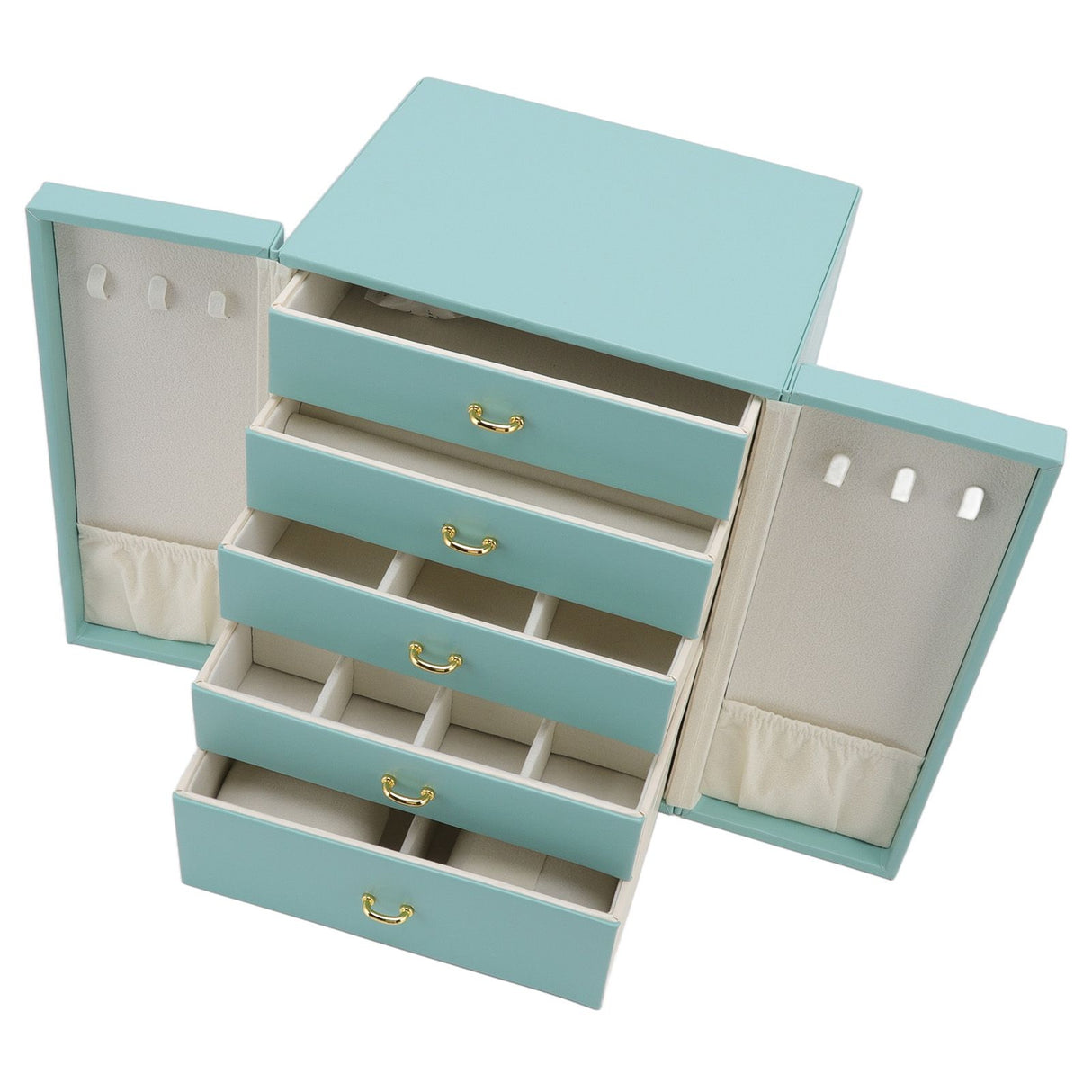 Jewelry Storage Box Leather Double Door Green European Style Storage Case for Necklace Earring Watch Bracelet