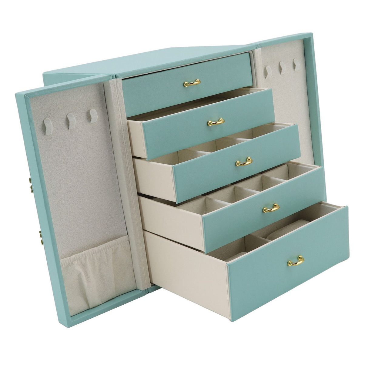 Jewelry Storage Box Leather Double Door Green European Style Storage Case for Necklace Earring Watch Bracelet