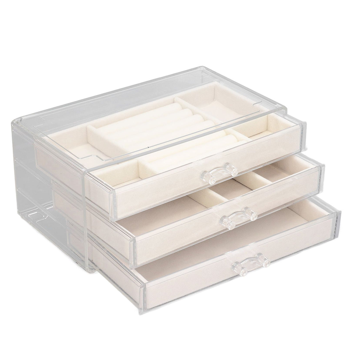 Acrylic Jewelry Organizer Clear Acrylic Beige Drawer Desk Storage Jewelry Box for Stud Earrings Necklace Jewelry