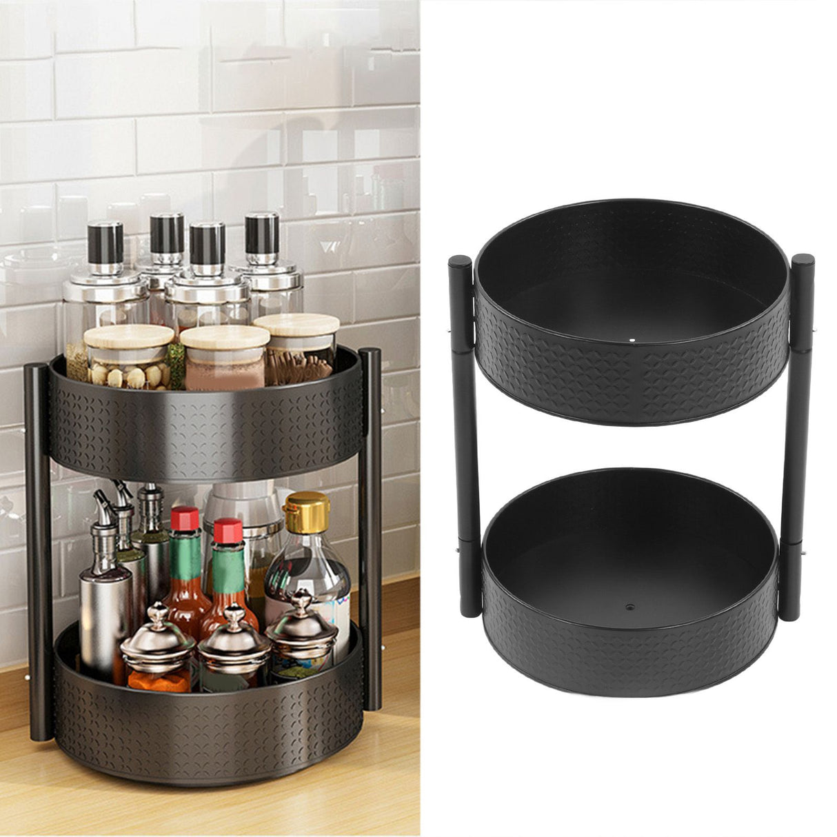 Rotating Spice Rack Countertop Double Layer Multi Functional 360 Degree Rotatable Spice Storage Shelf for Kitchen
