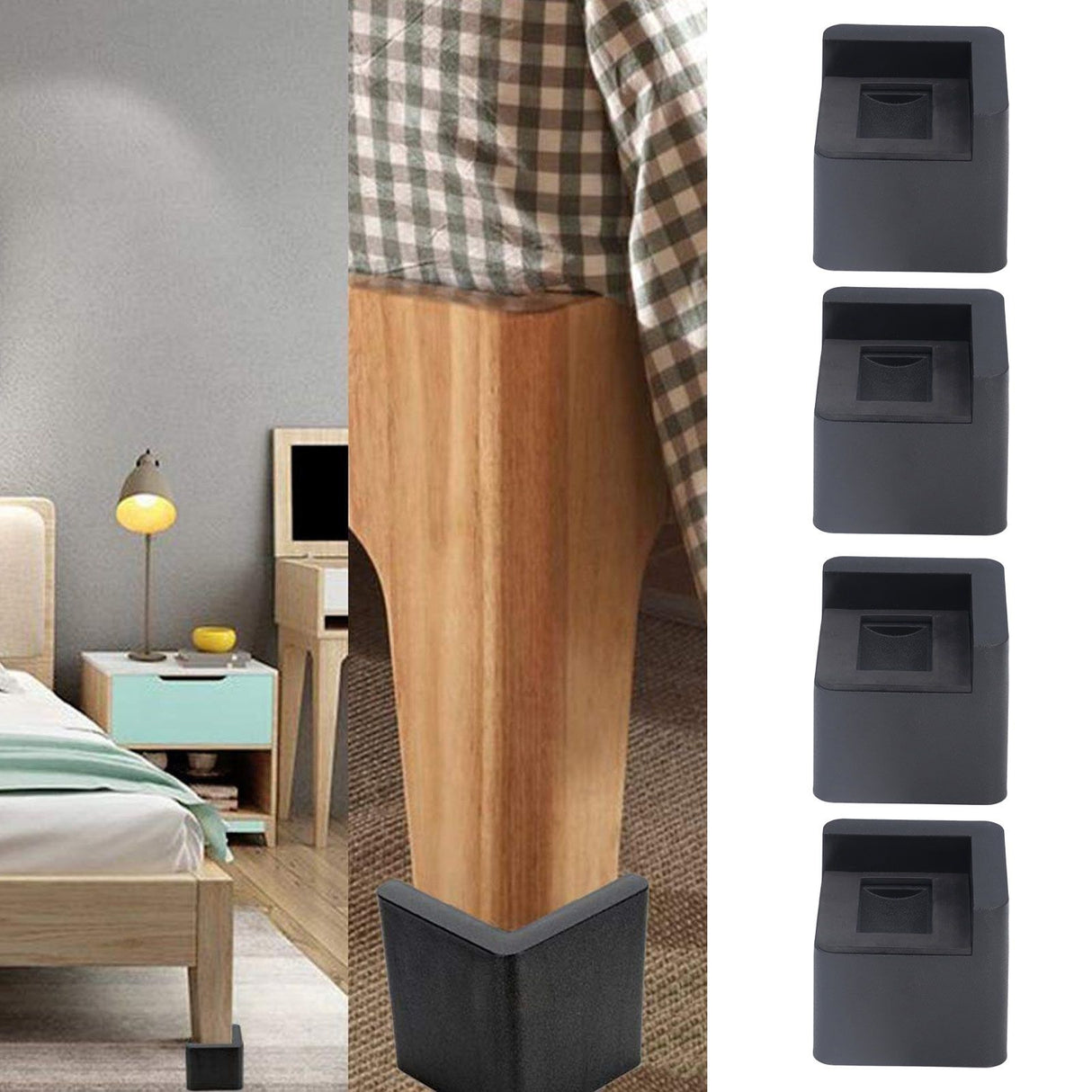4pcs Bed Risers Corner Fixed Casters Increasing Height 2200 Lb Load Bearing Plastic Furniture Leg Risers for Home