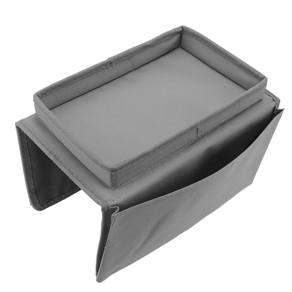 Sofa Tray Folding Arm Storage Holder Table 600D Oxford Cloth Side Pockets for Couch Grey