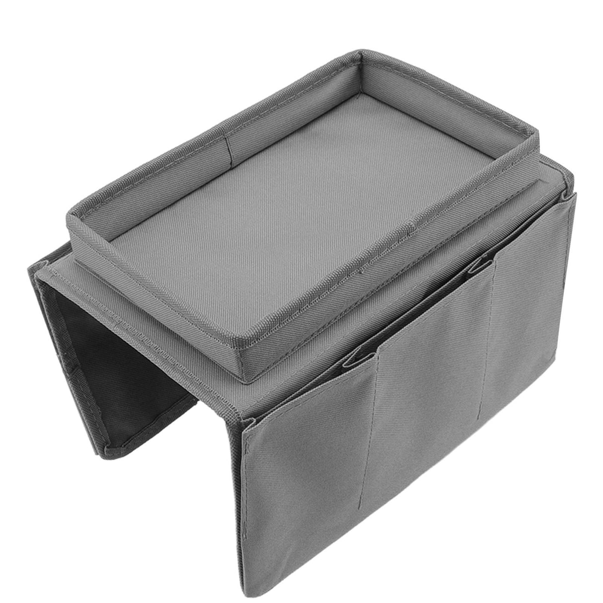 Sofa Tray Folding Arm Storage Holder Table 600D Oxford Cloth Side Pockets for Couch Grey