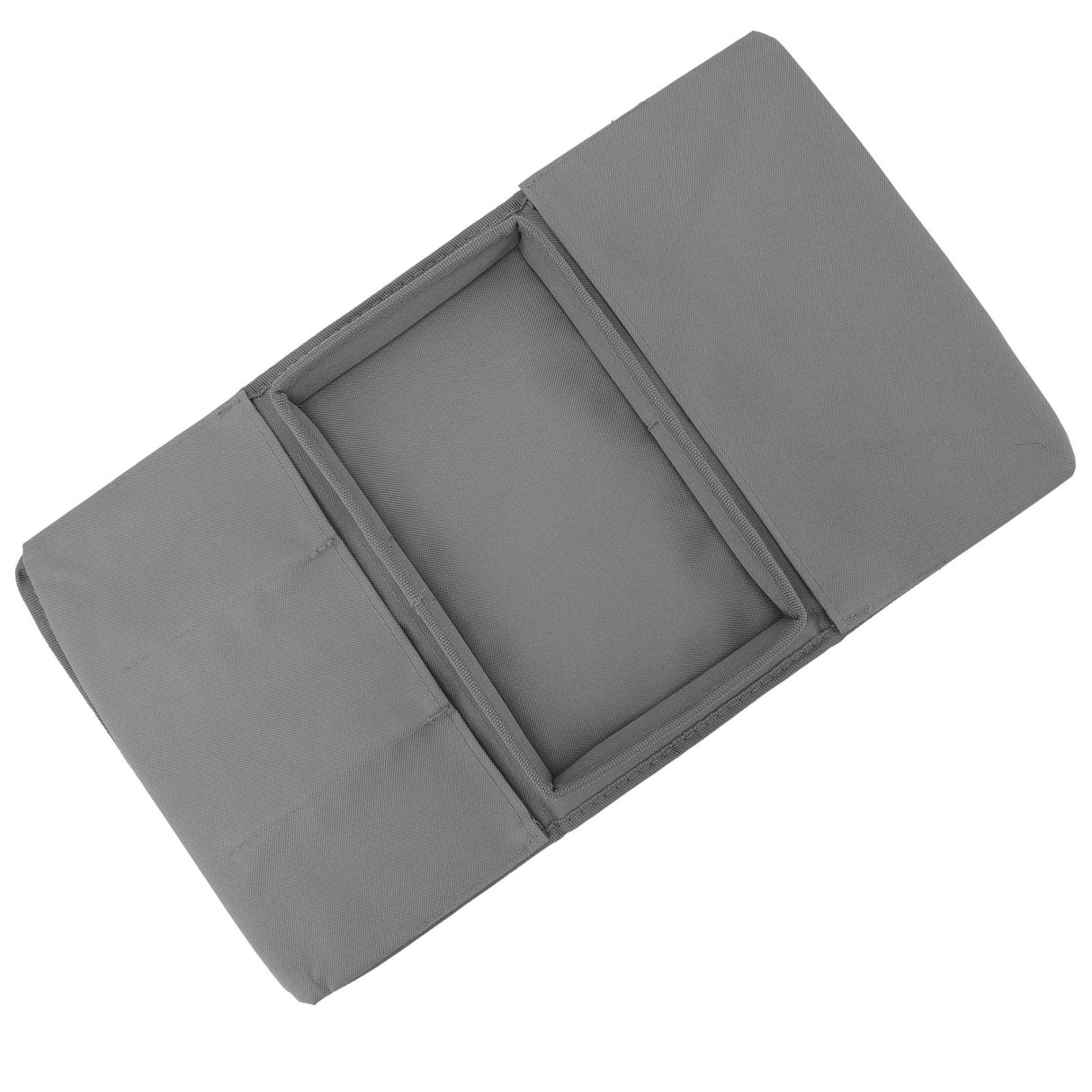 Sofa Tray Folding Arm Storage Holder Table 600D Oxford Cloth Side Pockets for Couch Grey