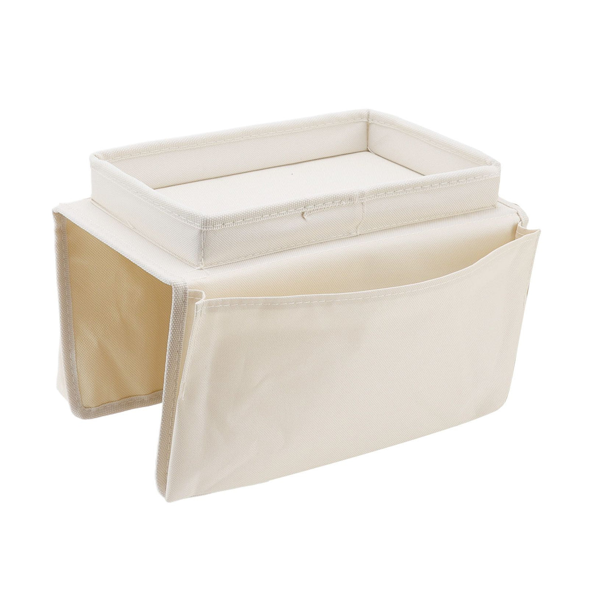 Sofa Tray Folding Arm Storage Holder Table 600D Oxford Cloth Side Pockets for Couch Beige