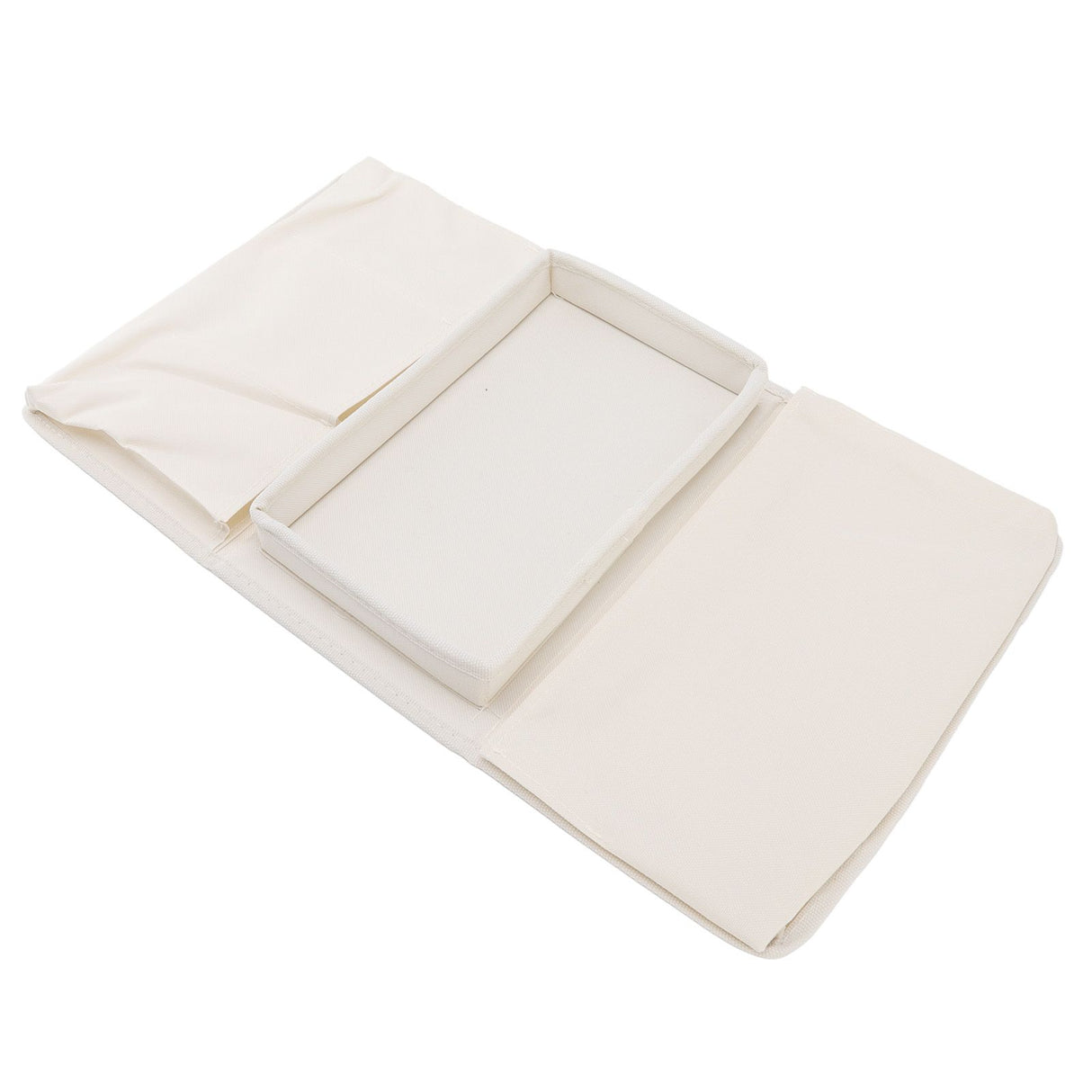 Sofa Tray Folding Arm Storage Holder Table 600D Oxford Cloth Side Pockets for Couch Beige