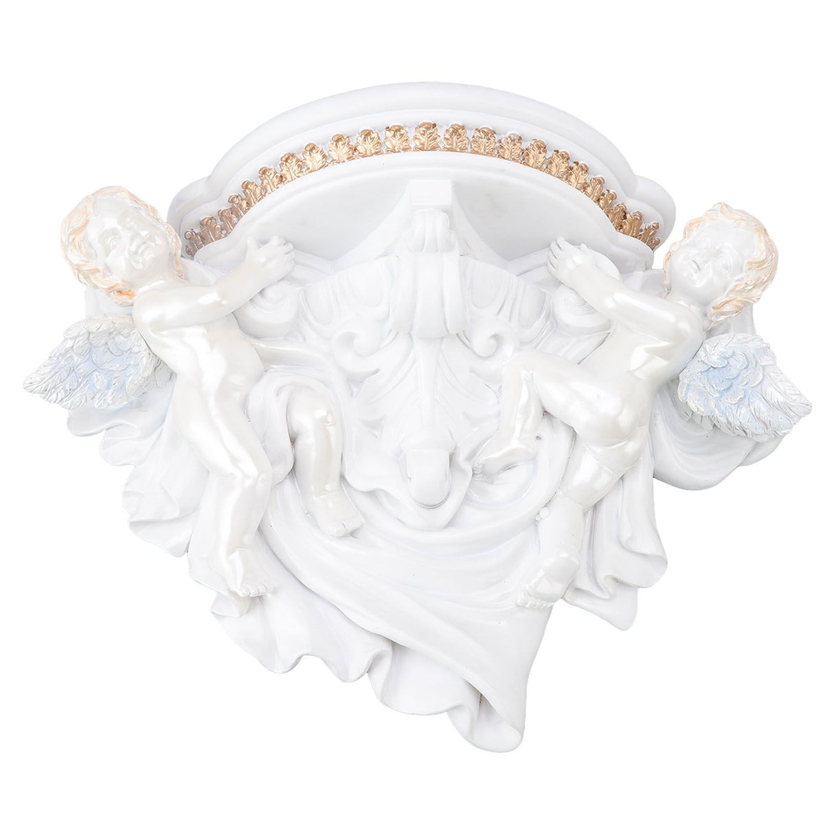 Resin Angel Wall Shelf European Exquisite Beautiful Decoration Rack for Bedroom Living Room Kitchen Pure White Gold