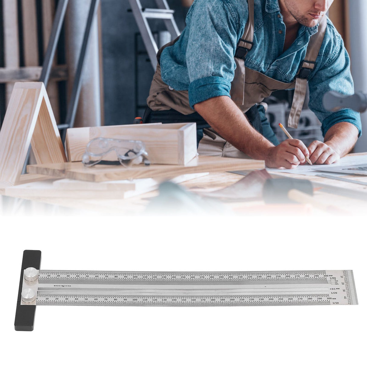 Woodworking Marking T Rulers Positioning Scribing Ruler Gauge Carpenter Measuring Mark Ruler 300mm