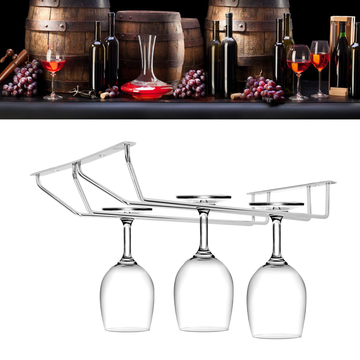 Stainless Steel Double Row Wine Glass Stemware Rack Hanging Stemware Holder Under CabinetM