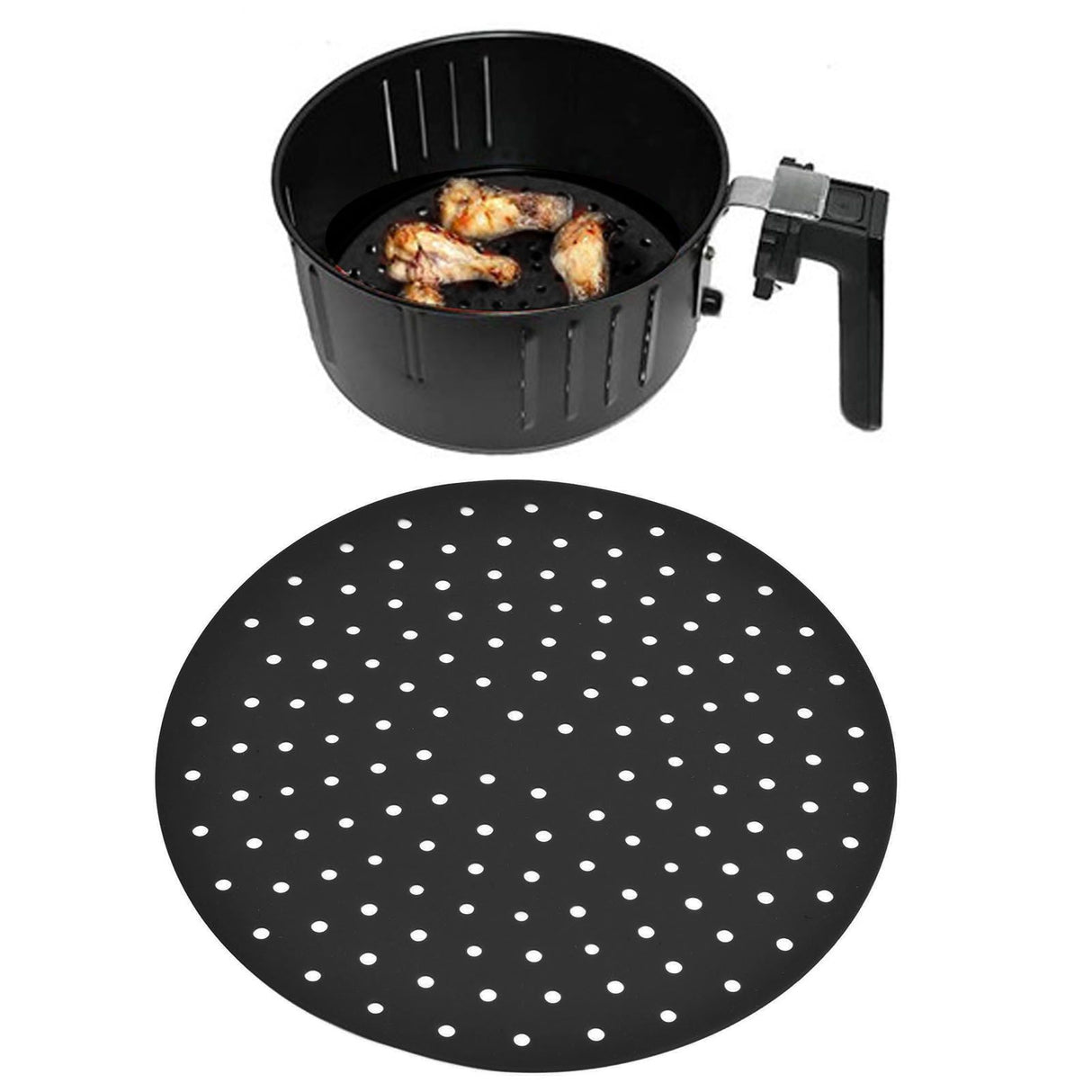 20cm Anti Slip Round Cooking Fryer Mat Anti Sticking Silicone Steamer Liners For KitchenBlack