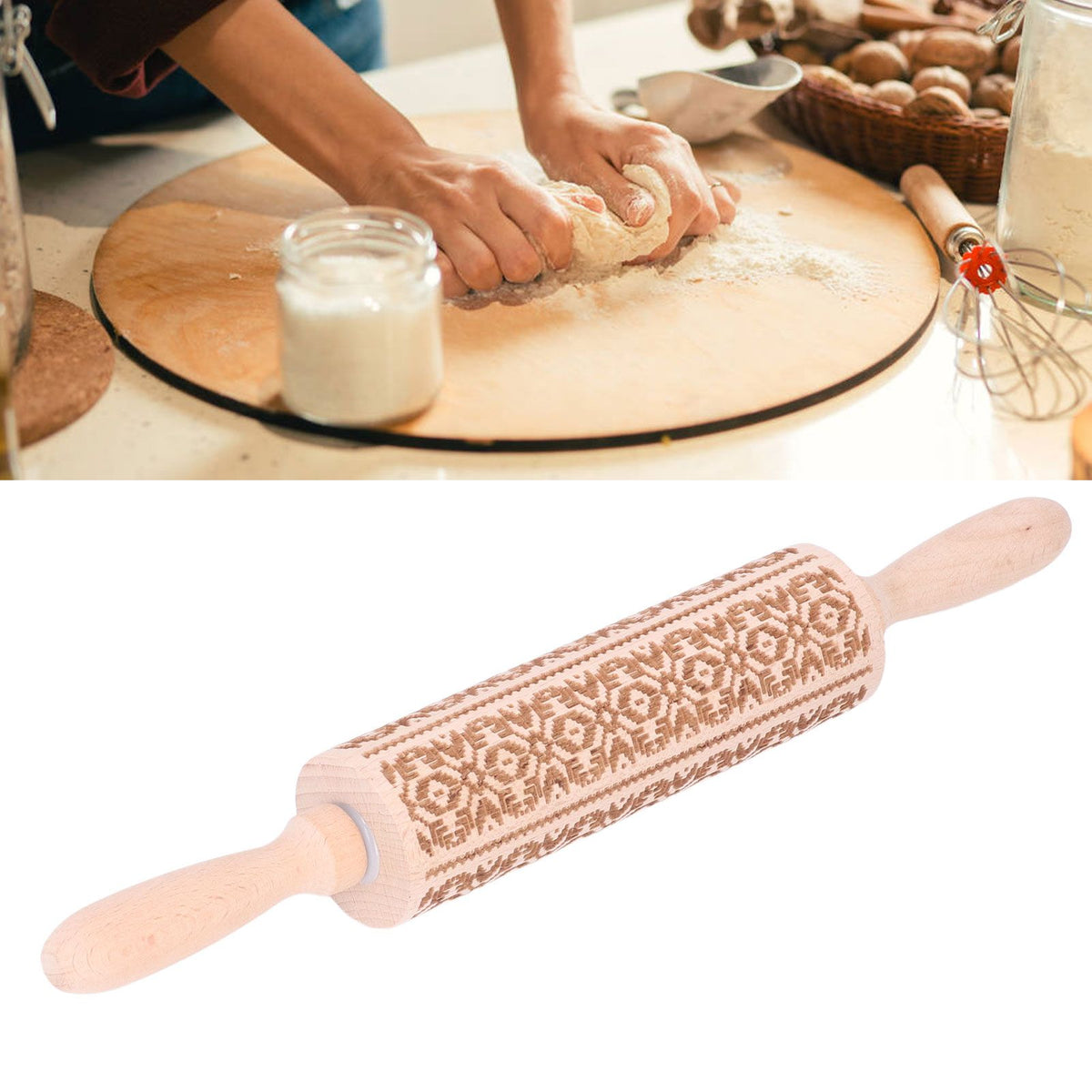 Embossed Rolling Pin 35cm 3D Pattern Highly Durable Moistureproof Safe Eco Friendly Easy Control Christmas Rolling PinExotic Charm