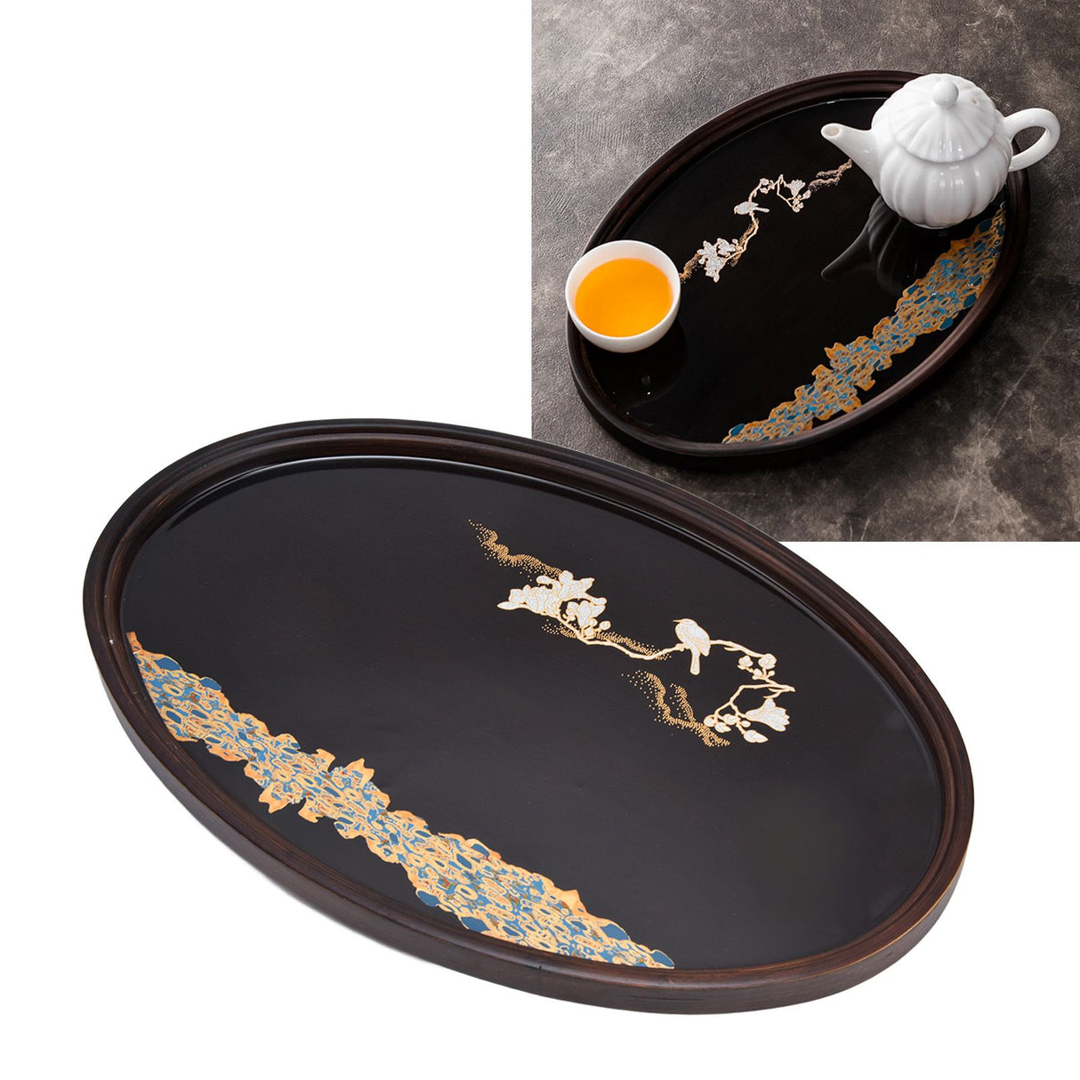 Bamboo Tea Tray Japanese Simple Novel Beautiful Resin Walnut Tea Tray for Home UseOval S