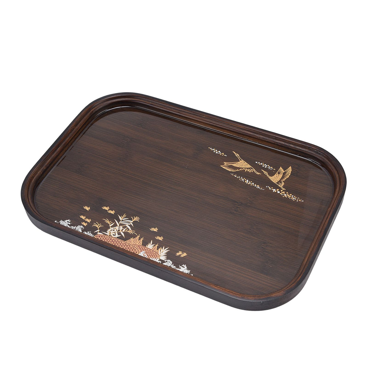 Bamboo Tea Tray Japanese Simple Novel Beautiful Resin Walnut Tea Tray for Home UseRounded Square