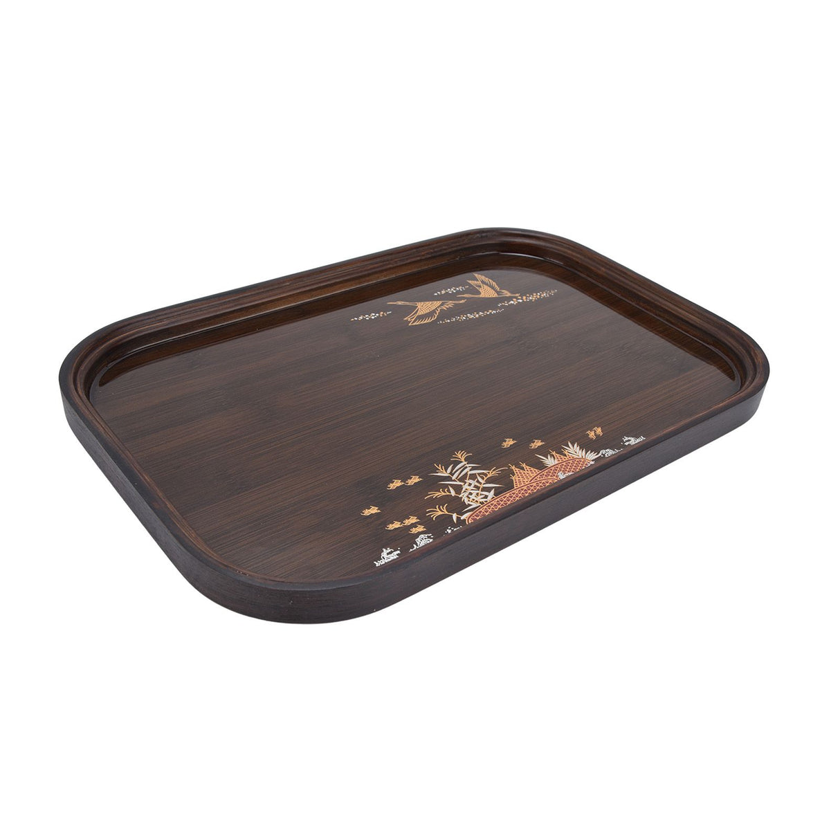 Bamboo Tea Tray Japanese Simple Novel Beautiful Resin Walnut Tea Tray for Home UseRounded Square