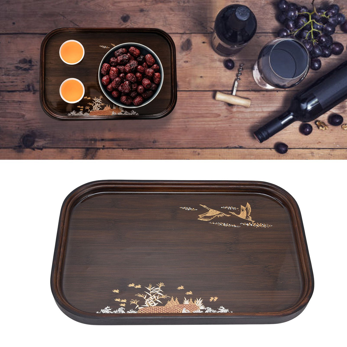 Bamboo Tea Tray Japanese Simple Novel Beautiful Resin Walnut Tea Tray for Home UseRounded Square