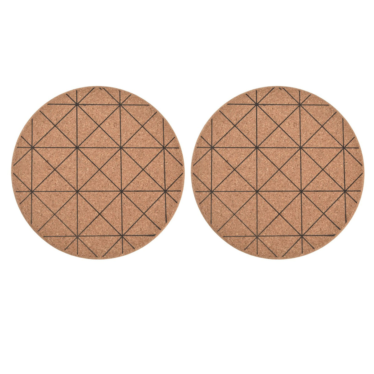 2pcs Cork Coasters Safety Design Convenient Practical Glossy Thick Rustic Style Wooden Decoration for KitchensPlaid
